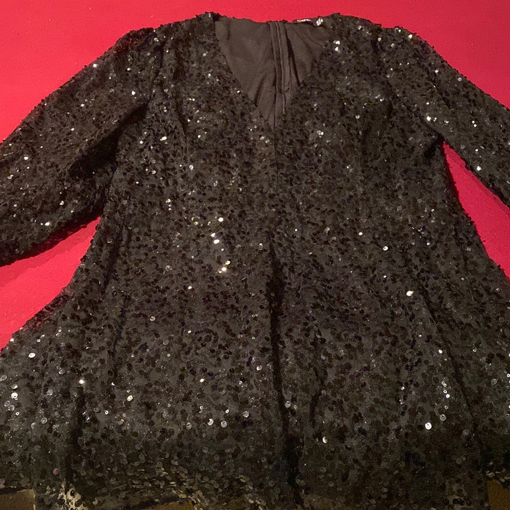 COPY - BooHoo Black sequin mini skater dress